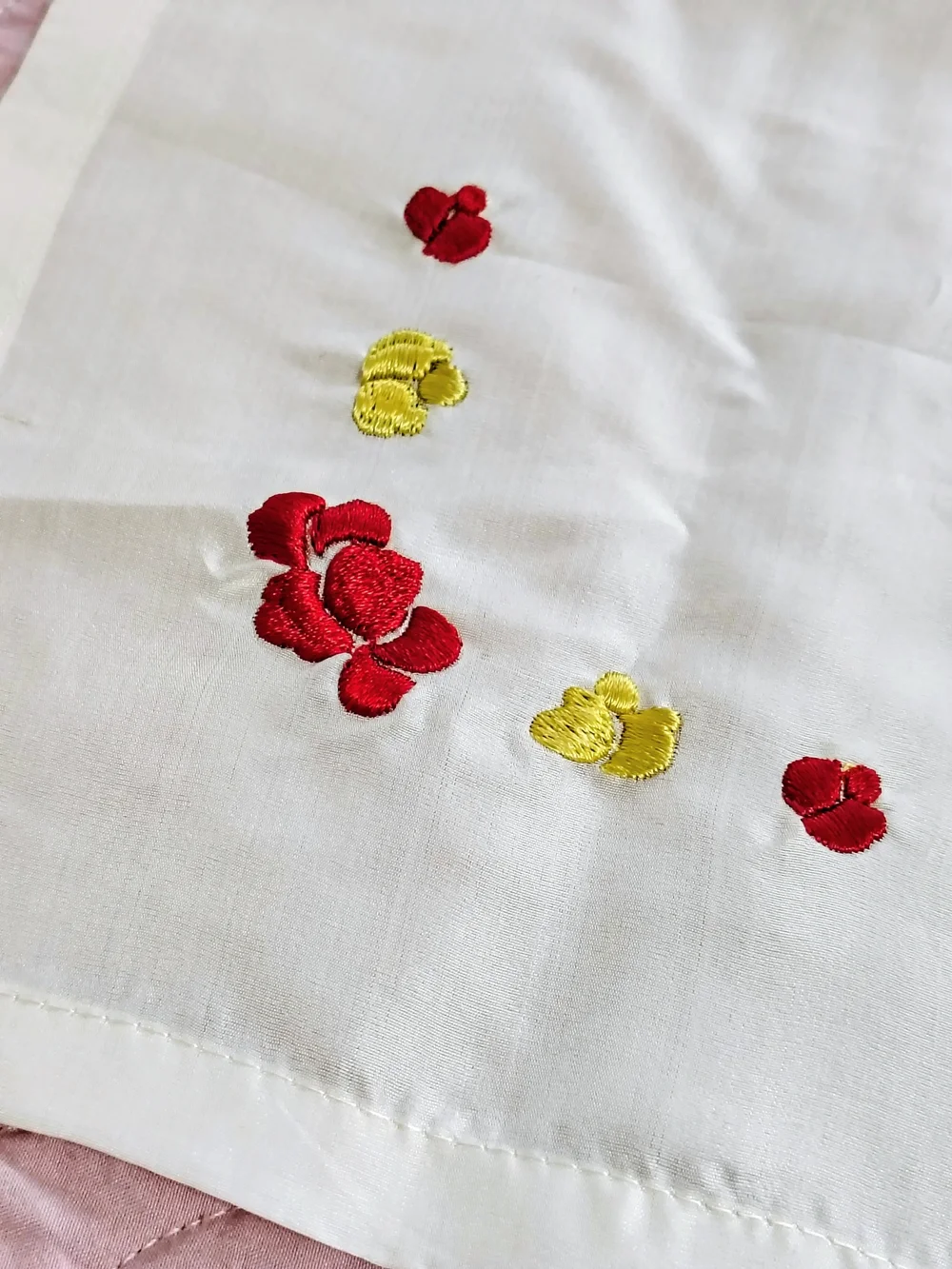 Vintage Hand Made Embroidered Tablecloth Vibrant Flowers On Ivory 26